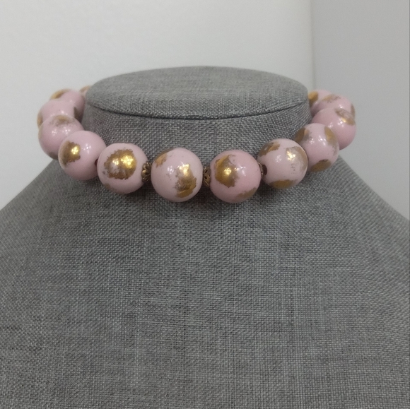 Vintage Ceramic Porcelain Beads Pink Gold Choker